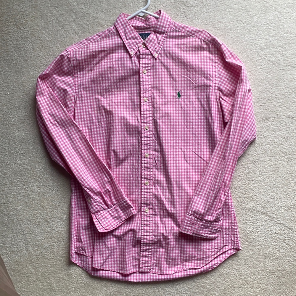 Pink Check Men’s button-down tailored fit large